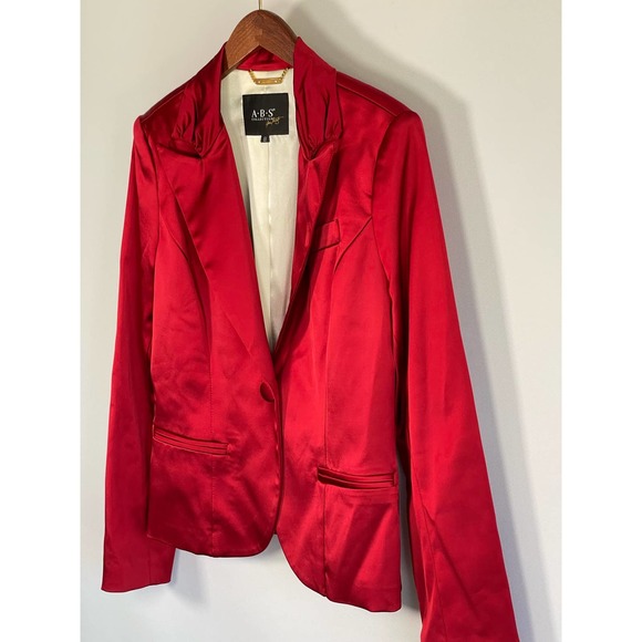 ABS Collection Allen Schwartz Red Satin Blazer Jacket Women's Size 8 - Picture 2 of 14